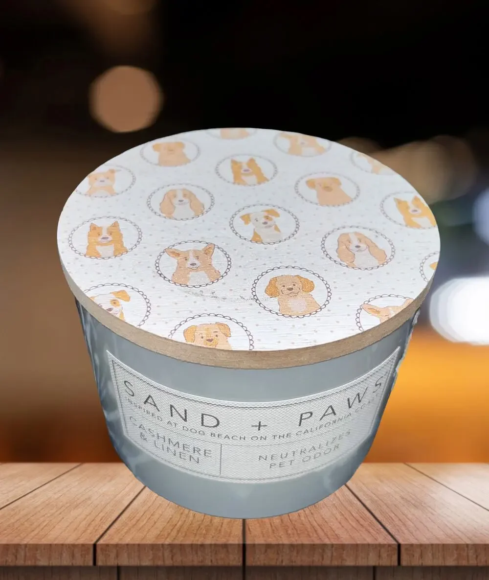 NEW! Sand + Paws Cashmere & Linen 12 oz Scented Candle